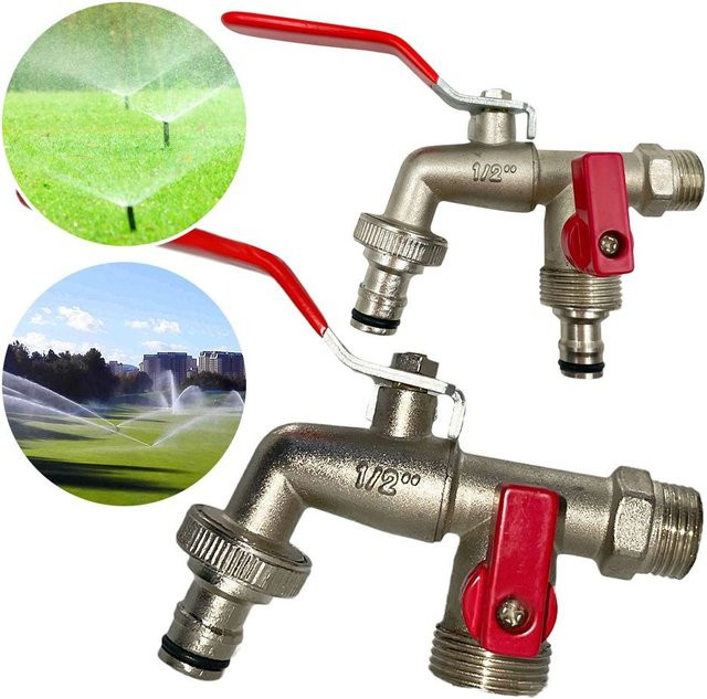 Ersatzarmatur für IBC Wassertank mit Messing-Hahn und Hebelgriff, Anschluss 1/2 Zoll, Farbe Gold/Silber - Bild 1