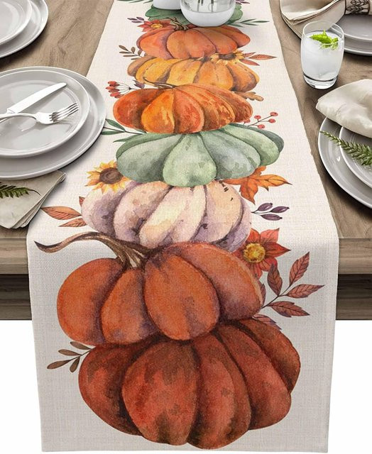JMG Household Supplies Tischläufer aus Leinen mit Herbst-Kürbis-Motiv, Beige, B/L: 33 x 150 cm - Bild 1