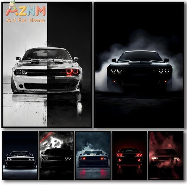 Dream D-Dodge Supercar Wandkunst Rastar Modernes Leinwandposter mit Kalligraphie in Multicolour - Bild 1