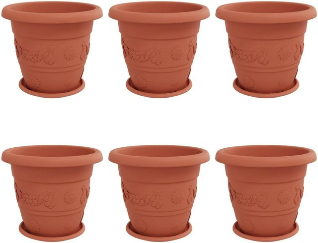 6er Set vidaXL Blumentöpfe aus Kunststoff in Ziegelrot, zylindrisch, Durchmesser: 26 cm, Höhe: 21,5 cm - Bild 1