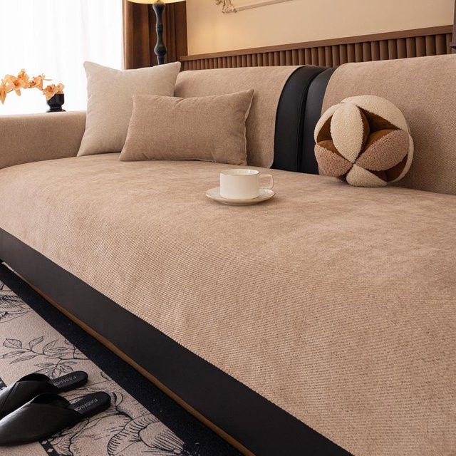 HOMEMOTION Chenille-Sofakissen in Beige, quadratisch, B/T/H: 70 x 70 x 70 cm - Bild 1