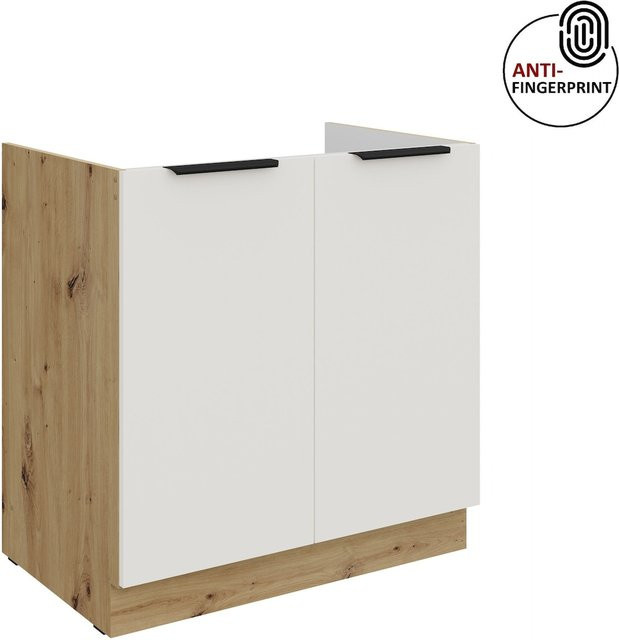 Küchen Spülenschrank ARIA in Weiss ultra matt mit Anti Fingerprint Effekt, Breite: 80 cm - Bild 1