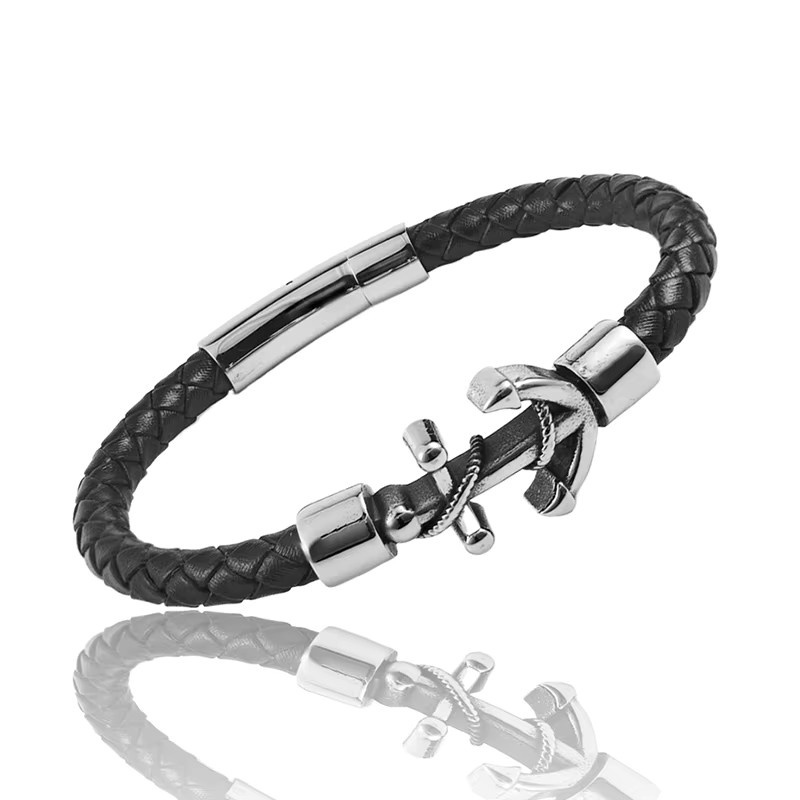 jiangmingao Lederarmband, Edelstahl, Silber, Herren - Bild 2