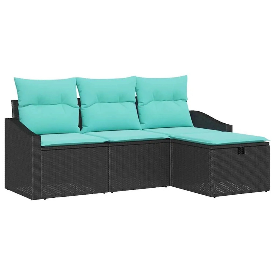 vidaXL Sofa Set aus Poly Rattan in Schwarz mit Kissen und integriertem Stauraum, 4-teilig - Bild 2