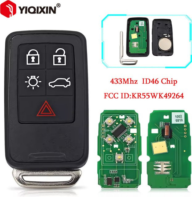 YIQIXIN Smart Remote Auto Schlüssel mit 5 Tasten und 433 MHz ID46 Chip für Volvo V40 V60 S80 XC70 XC60 S60 S60L in Schwarz (Uncut Klinge) - Bild 1