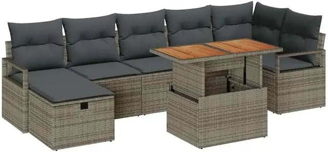 vidaXL Garten-Sofa-Set 8-teilig aus Polyrattan in Grau mit Kissen und Couchtisch - Bild 1