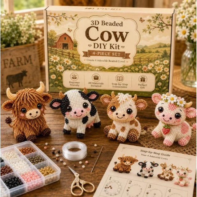 Tier 3D Perlen Bastelset, 4-teiliges Set, Tiere, Bunt / Mehrfarbig - Bild 1