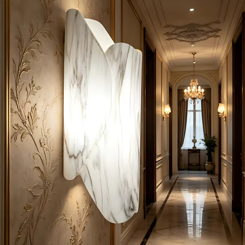 BAIHUAN Moderne LED-Wandleuchte in Weiß mit Marmor-Design und Warmweißem Licht für Schlafzimmer, Wohnzimmer und Flur - Bild 2
