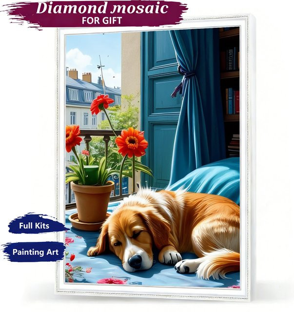AZQSD Diamond Painting, Hund Tier Blume, Bastelset, Erwachsene - Bild 1