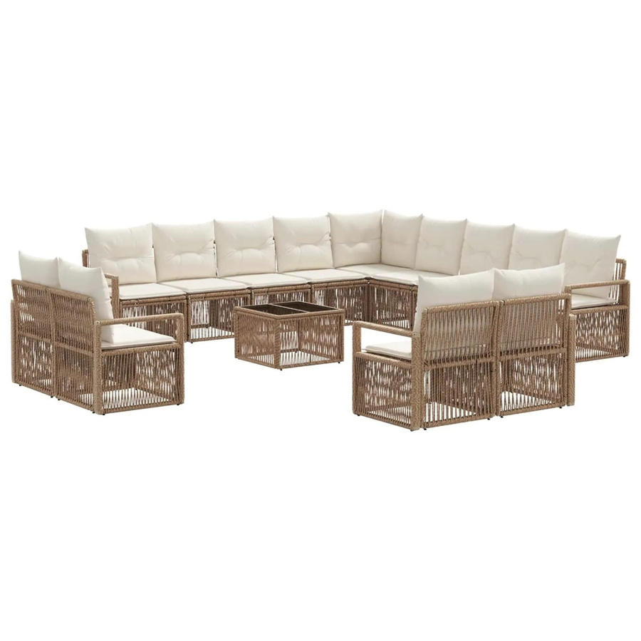 vidaXL Gartensofa-Set 14-tlg in U-Form aus Poly-Rattan und pulverbeschichtetem Stahl, Beige - Bild 2