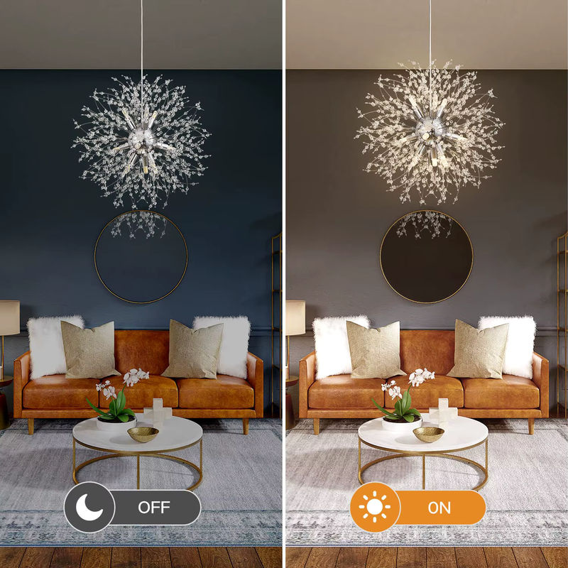 IRALAN Moderne Kristall-Pendelleuchte Löwenzahn-Design in Transparent mit Chrom-Finish für Wohnzimmer und Esszimmer - Bild 3