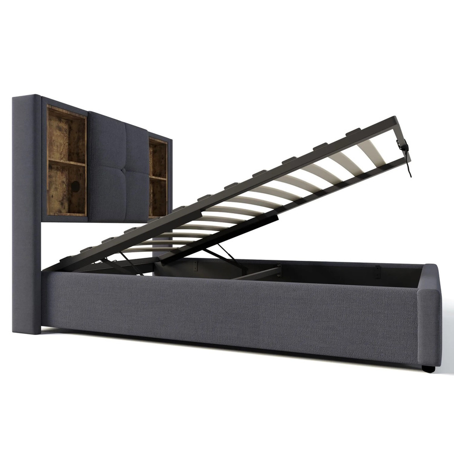 Merax Polsterbett mit Stauraum und USB-Ladeport in Grau, B/T/H: 90 x 200 x 35,29 cm - Bild 2