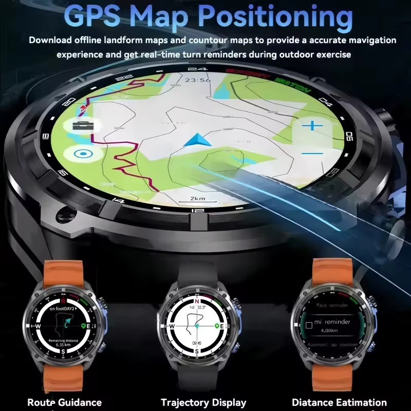 GUHUAVMI Smartwatch für Männer mit GPS Offline-Karte, Kompass, Bluetooth-Anruffunktion und 10ATM Wasserdichtigkeit, Schwarz - Bild 2