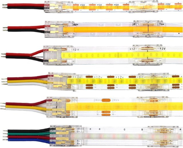 YJCAL COB Mini-LED-Lichtleisten-Drahtverbinder für FCOB RGB und CCT, lötfreie Streifenverbinder in 2, 3 oder 4-poliger Ausführung mit 5 mm, 8 mm oder 10 mm Breite - Bild 1