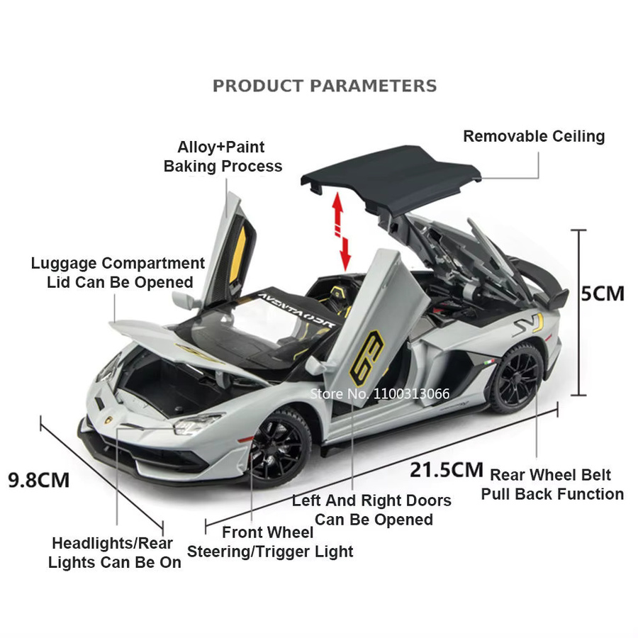 caipo Lambor SVJ63 Legierung Super Sport Auto Modell, 1:24, Metall, mit Licht und Sound, Zurückziehen Funktion - Bild 2