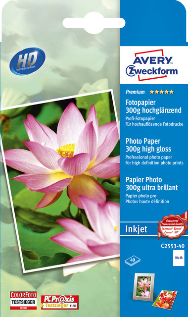 AVERY ZWECKFORM Premium Fotopapier Glossy für Inkjet, 10 x 15 cm, 40 Blatt - Bild 1
