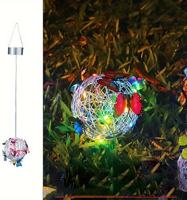 Solarbetriebene Schmetterlingskugellaterne aus Kunststoff als dekorative LED-Hängeleuchte für den Außenbereich in Multicolor - Bild 1