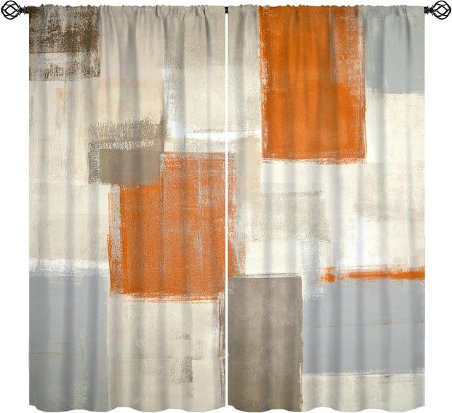 JFCurtain Vorhang mit geometrischem abstraktem Design in Orange, modern und semi-transparent, B: 132 cm, H: 160 cm - Bild 1