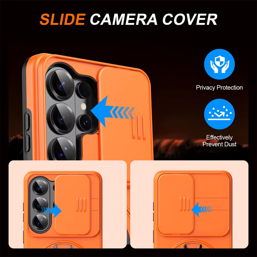 Xeber Stoßfeste MagSafe Magnetische Handyhülle für Samsung Galaxy S26 Ultra S25 S24 Plus S23 mit Schiebe-Kameralinsenring und Standfunktion in Blau oder Orange - Bild 4