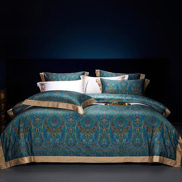 Bin Chi Textiles Bettwäscheset aus ägyptischer Baumwolle mit Digitaldruck im Boho-Stil, Blau, B/H: 150 x 200 cm - Bild 1