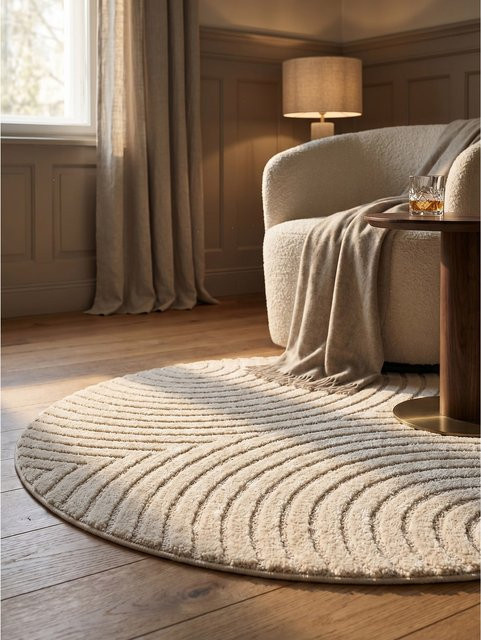 Kadima Design Hochflorteppich Organische Bögen mit 3D-Effekt in Beige, B/B/H: 120 x 120 cm, Waschbar - Bild 1