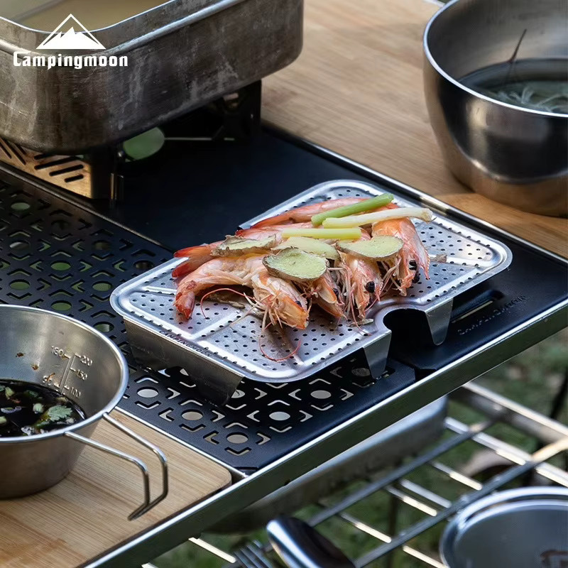 CAMPINGMOON Outdoor Camping Aluminium Lunchbox mit Edelstahl Dampfnetz und hohem Dampfblech in Silber - Bild 2