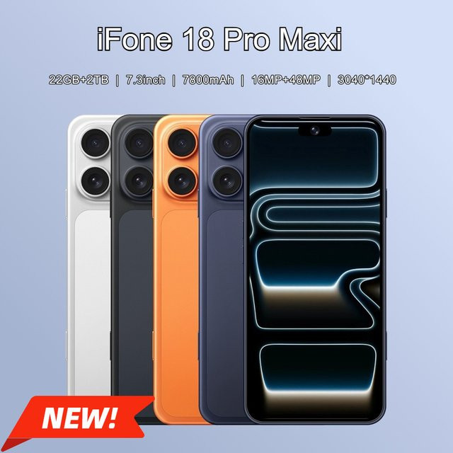 HOT iFone 18 Pro Maxi Smartphone Orange, 7,3 Zoll Display, 5G, 22GB RAM, 2TB Speicher, Android 15, Dual-SIM mit Fingerabdruck-Entsperrung und Gesichtserkennung - Bild 1