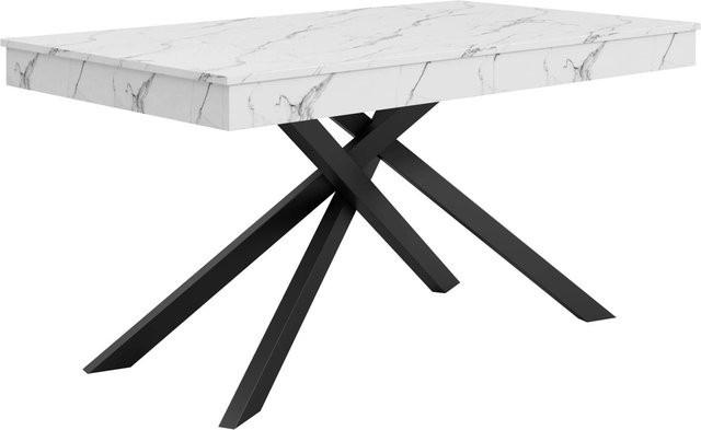 Merax Esstisch ausziehbar in Weiß mit Metallbeinen und MDF-Platte, B/T/H: 140 x 80 x 76 cm bis 180 x 80 x 76 cm - Bild 1