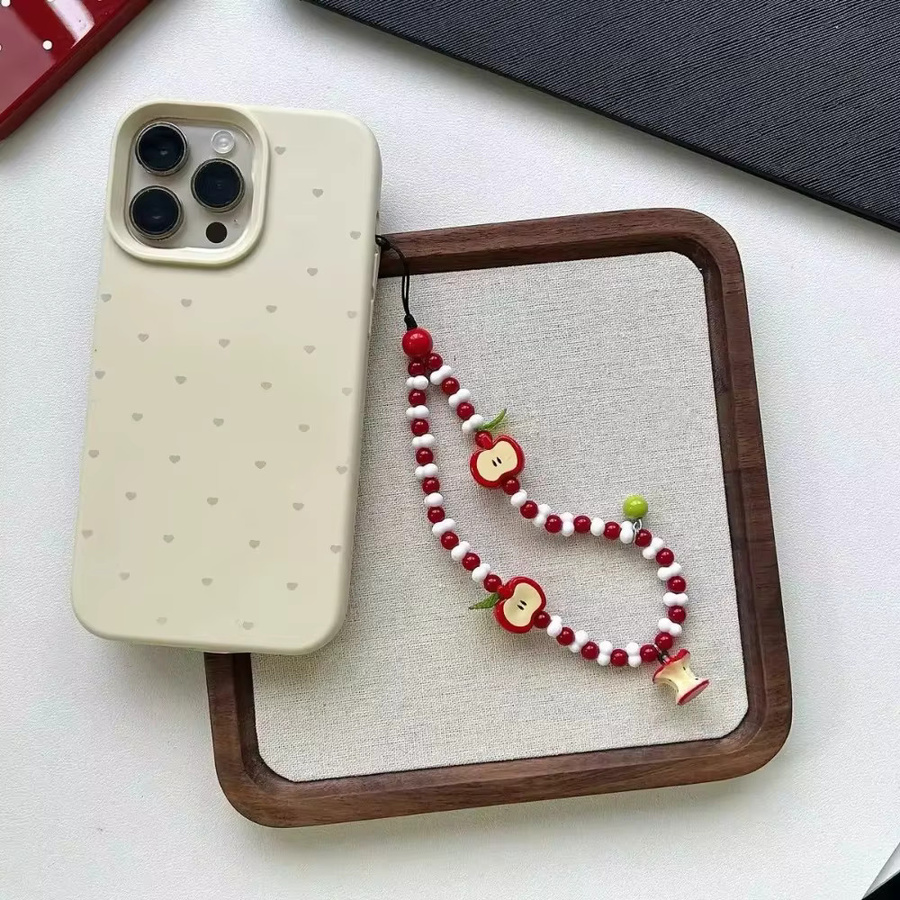 Telefon-Lanyard mit Perlen, Obst-Charms-Anhänger, weiß, rot - Bild 4