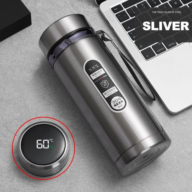 Yiran Furniture Edelstahl-Thermosflasche mit LED-Temperaturanzeige, Vakuumflasche aus Sus304, 1 l - Bild 1