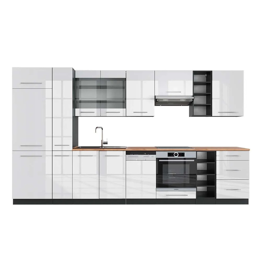 Vicco Fame-Line Küchenzeile Weiß Hochglanz und Anthrazit mit Eiche Optik, Breite: 355 cm - Bild 2