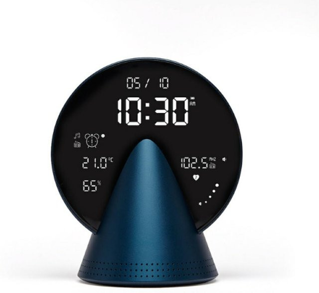 Lexon Conic Clock Tischwecker in Blau mit geometrischem Design - Bild 1
