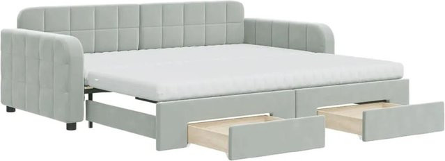 vidaXL Tagesbett ausziehbar mit Schubladen in Hellgrau, Samt und Metall, B/T/H: 90 x 190/200 cm - Bild 1