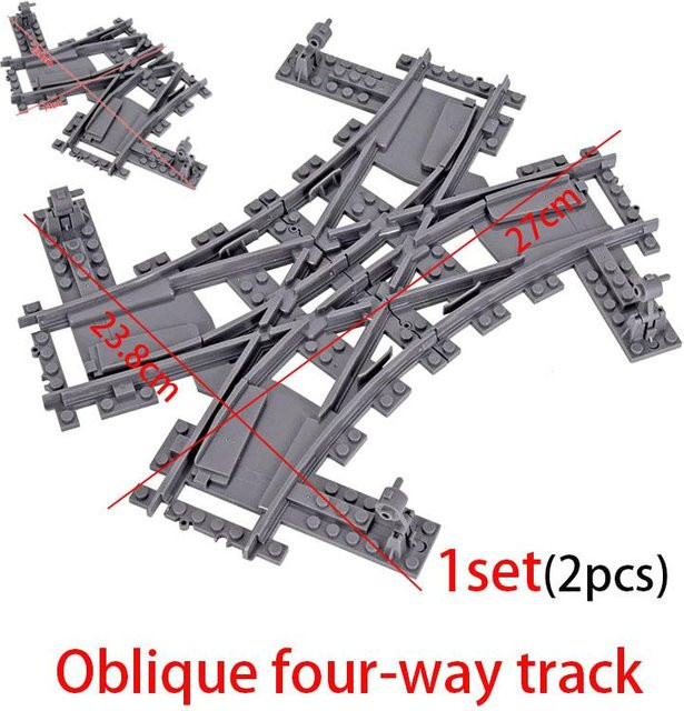 Stadtzüge Weichen links und rechts Flexibler Schalter Bahnübergangsstrecken Schienen Gabelung Gerade Gebogen Bausteine Ziegel Spielzeug - Bild 1