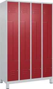 C+P Classic PLUS Z-Spind mit 8 Fächern, Füße, Zylinderschloss, Grau/Rot, H x B x T: 195 x 120 x 50 cm - Bild 1