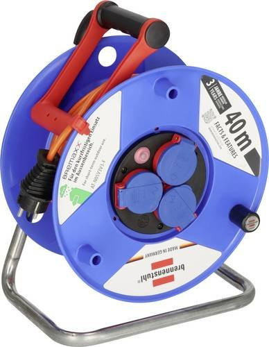 Brennenstuhl Garant Kabeltrommel IP44 mit 40 m Kabel und 3 Schutzkontaktsteckdosen, Blau/Orange, L 19,8 cm x B 29,0 cm x H 36,5 cm - Bild 1