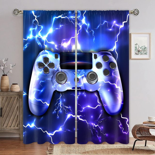 Technologie-Sinn Spielgriff Vorhang Blau, 2er-Set mit Rod Pocket für Wohnzimmer und Schlafzimmer, B: 50 cm, H: 60 cm - Bild 1