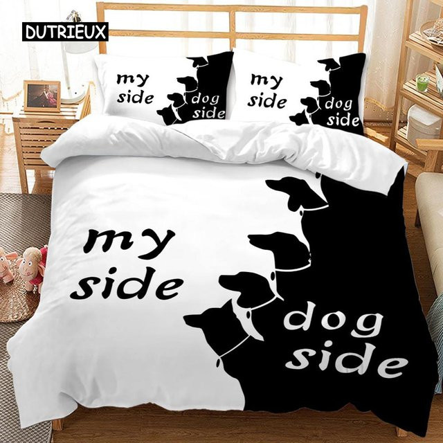 Binchi Bettwäscheset Schwarz und Weiß mit Motiv, 3-teiliges Polyester-Bettwäscheset bestehend aus Bettbezug und Kissenbezügen, B/H: 150 x 200 cm - Bild 1