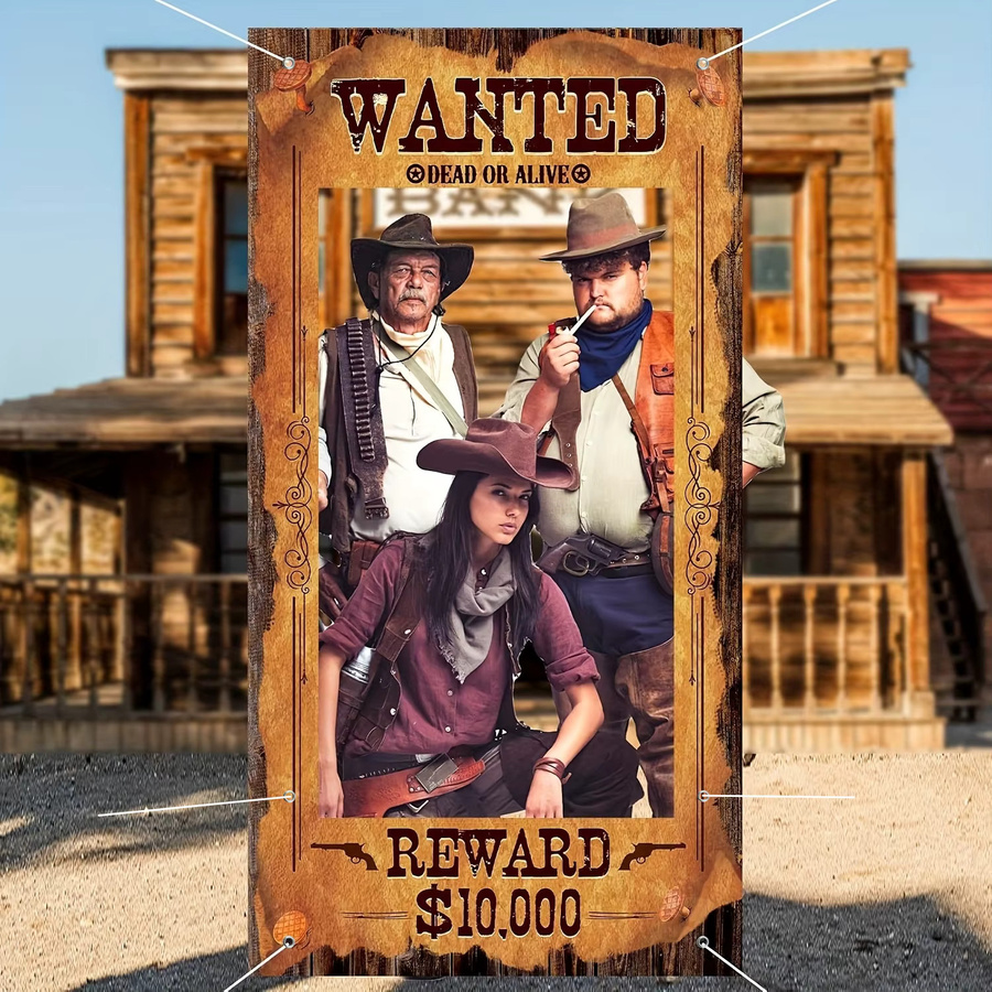 OURFETE Western Cowboy Wanted Fotobox-Requisite Wild West Party Hintergrund mit Türrahmen-Ausschnitt, B: 90 cm, H: 180 cm - Bild 3