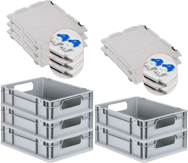 PROREGAL Spar Set 5x Eurobox Nextgen Economy mit Scharnierdeckel und blauen Schiebeschnappverschlüssen, H x B x T: 12 x 30 x 40 cm, 11 Liter - Bild 1