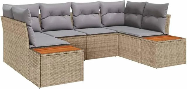 vidaXL Garten-Sofa-Set aus Poly-Rattan in Beige mit 6-teiliger Polstergarnitur und wetterfesten Kissen - Bild 1