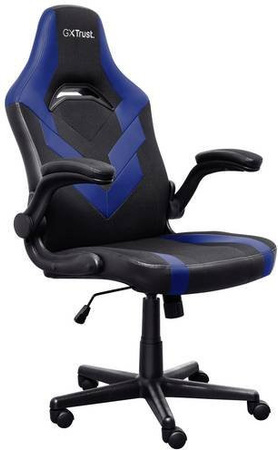 Trust GXT 703B Riye Gaming-Stuhl in Schwarz/Blau mit Armlehnen und Kopfstütze