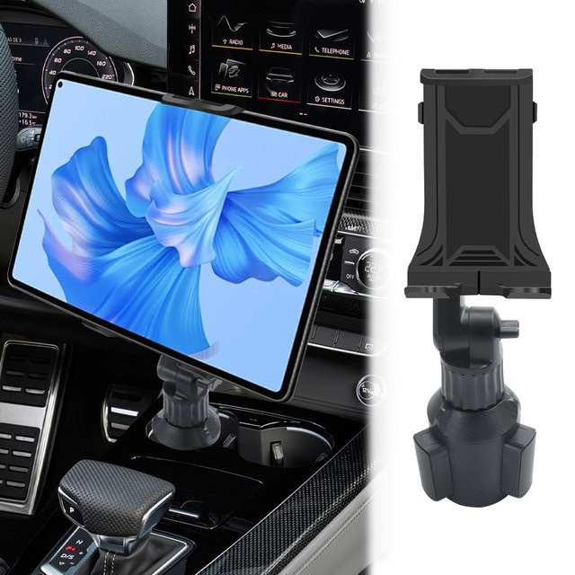 Universal 360 Grad Auto-Becherhalter mit Tablet- und Smartphone-Halterung aus ABS-Material in Schwarz - Bild 1