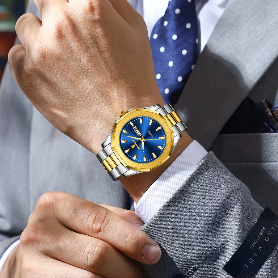 POEDAGAR Armbanduhr Edelstahl, Quarz, Schwarz, Herren - Bild 6