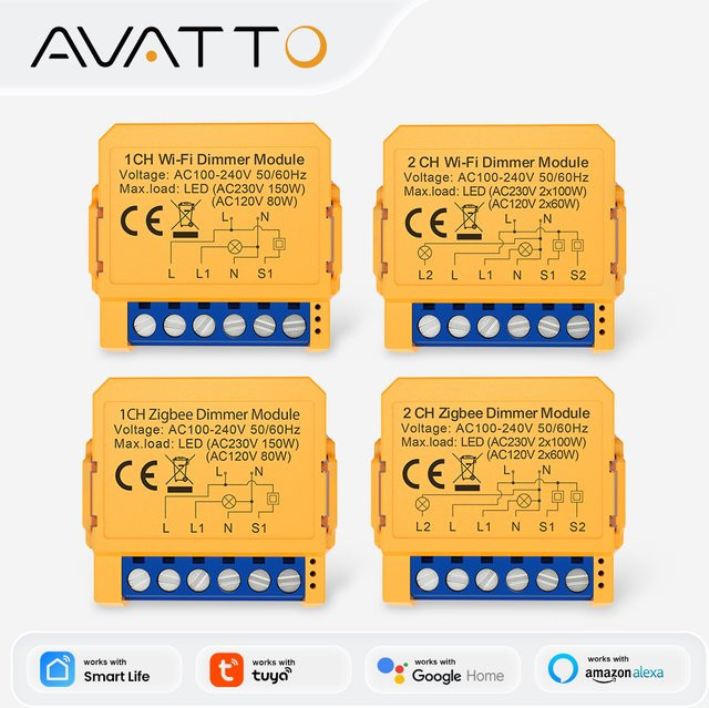 AVATTO WiFi/ZigBee 1/2-Gang Dimmer-Lichtschaltermodul in Weiß für Tuya, Alexa und Google Home zur App-Fernsteuerung - Bild 1