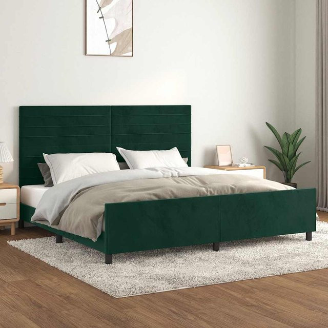 vidaXL Bettgestell mit Kopfteil aus Samt in Dunkelgrün, B/T/H: 200 x 200 x 128 cm - Bild 3