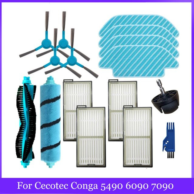 HIKSIT Ersatzteil-Set für Cecotec Conga 5490 6090 7090 Roboter-Staubsauger mit Hauptseitenbürste, Hepa-Filter und Mopptuch in Multicolor - Bild 1