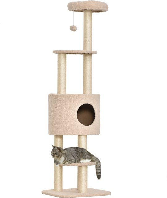 PawHut Kratzbaum Beige mit Höhle, 4 Spielzeugen und Sisalstämmen, Höhe: 148 cm - Bild 1