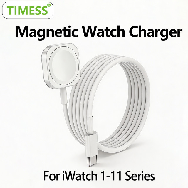 TIMESS Magnetisches USB-A auf USB-C Schnellladekabel in Weiß für Apple Watch Series Ultra 11 10 9 8 7 6 und iWatch SE 4 3 2 1 - Bild 1