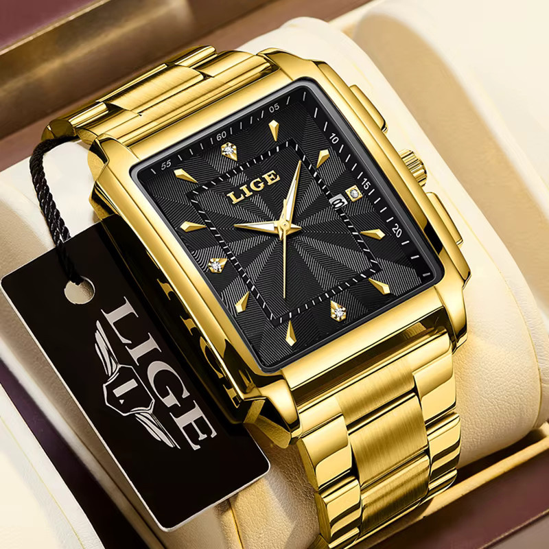 LIGE Armbanduhr Quarz, Edelstahl, Gold, Herren - Bild 2